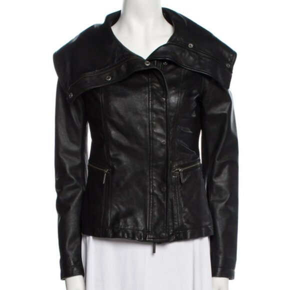 Vince Women’s Black Leather Moto Biker Jacket XS Full Zip Authentic - Picture 1 of 8